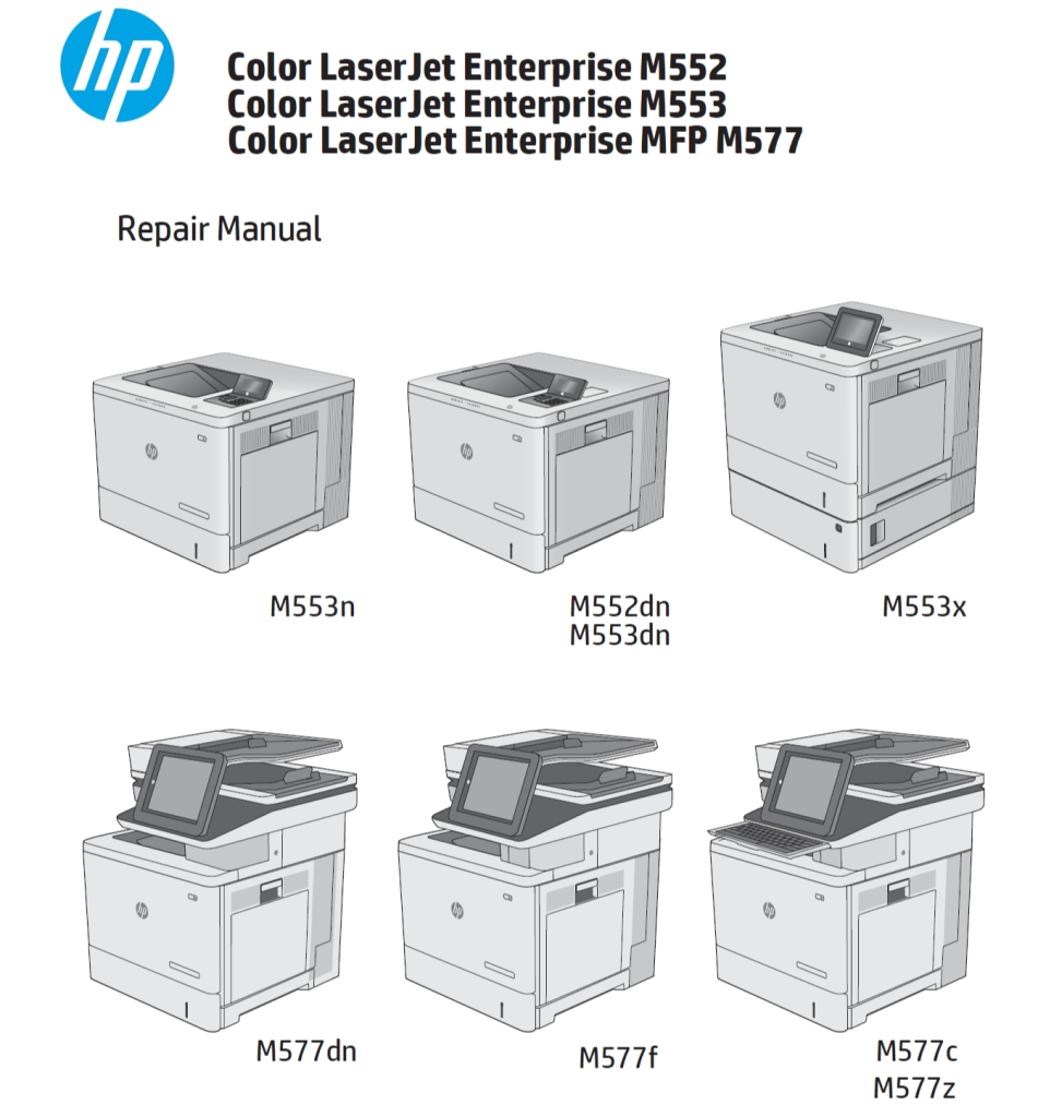 图片[1]-惠普 M553n M553x M553dn M552dn M577dn M577f M577c M577z 彩色激光打印机英文维修手册+故障排除手册