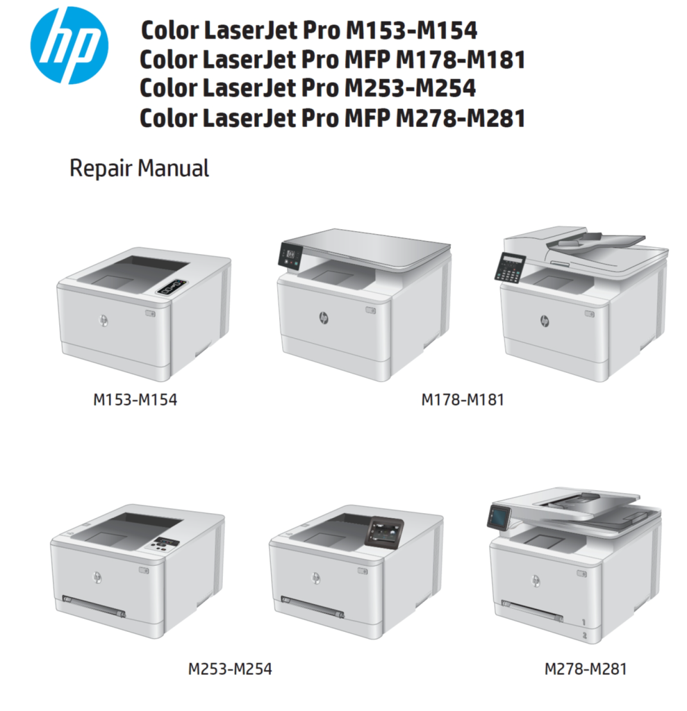 图片[1]-惠普Color Laserjet Pro M153 M154 M178 M181 M253 M254 M278 M281中英文维修手册+故障排除手册
