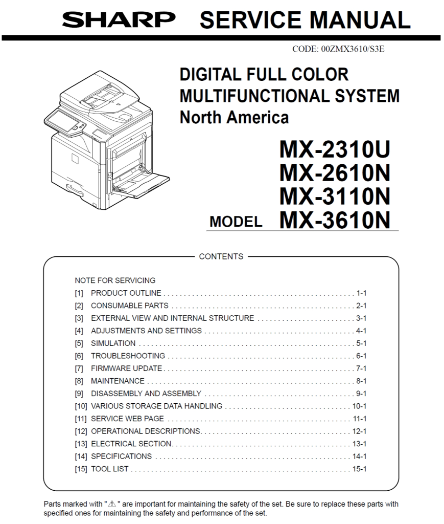 图片[1]-夏普 MX-2310U 2610N 3110N 3610N 彩色复印机英文维修手册