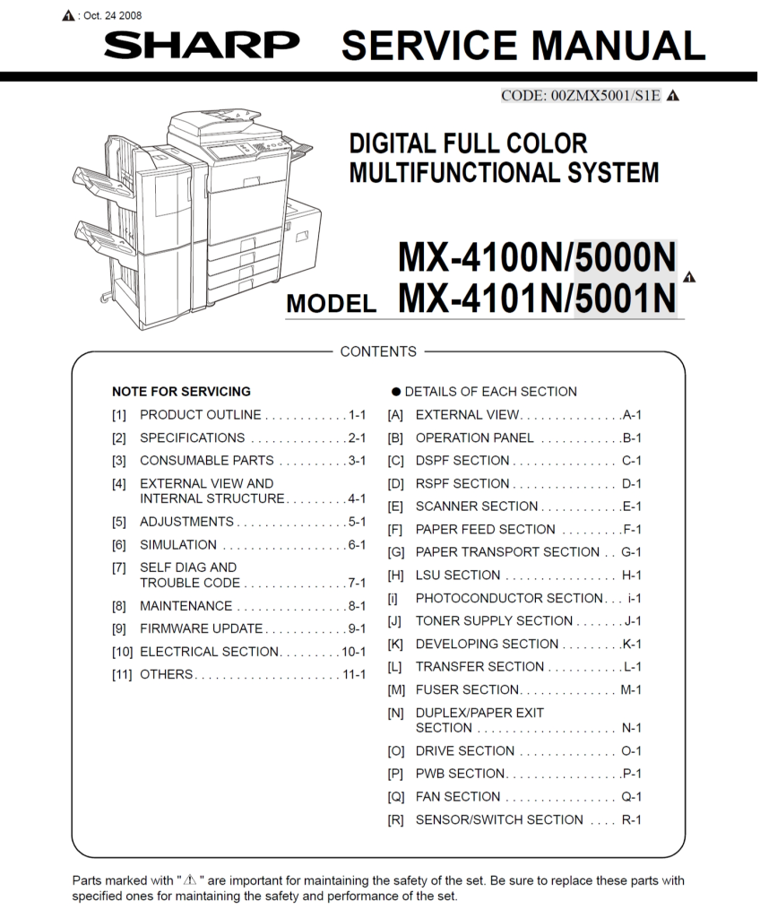 图片[1]-夏普 MX-4100N 4101N 5000N 5001N 彩色复印机英文维修手册