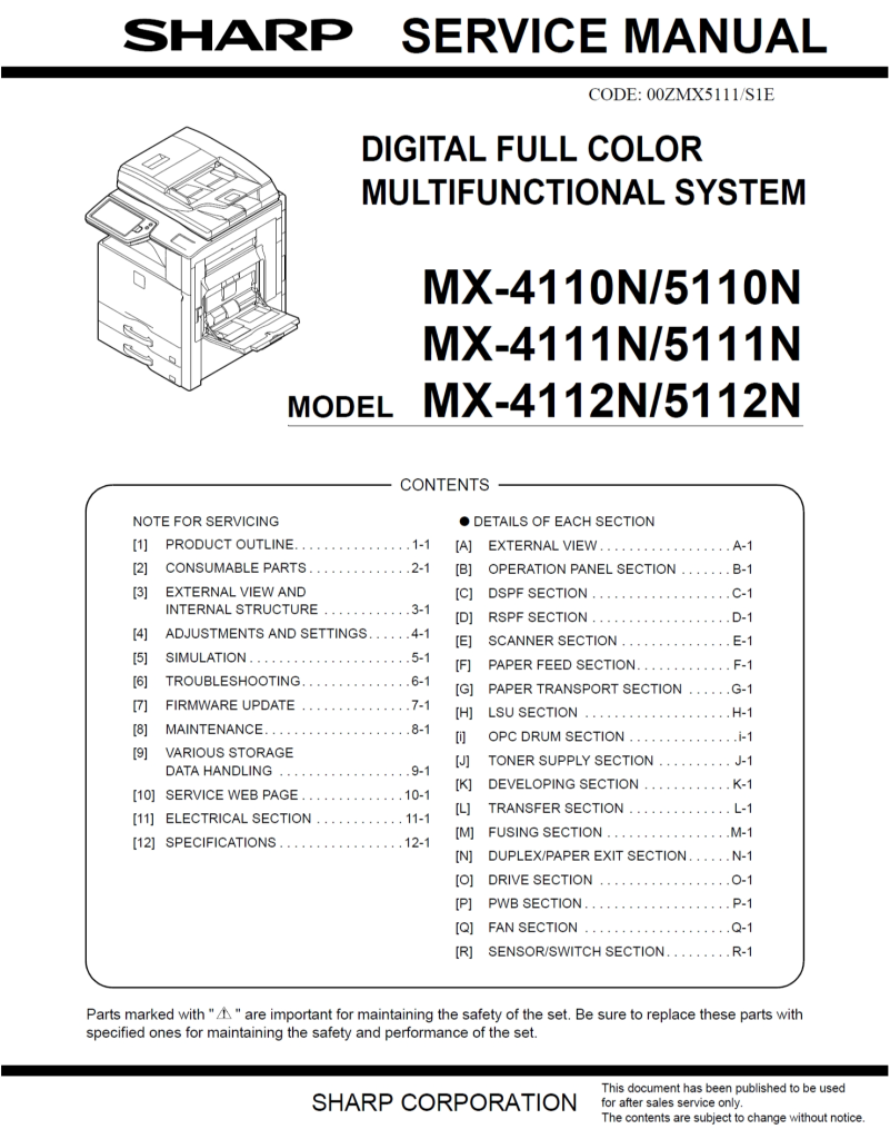 图片[1]-夏普 MX-4110N MX-5110N MX-4111N MX-5111N MX-4112N MX-5112N 维修手册