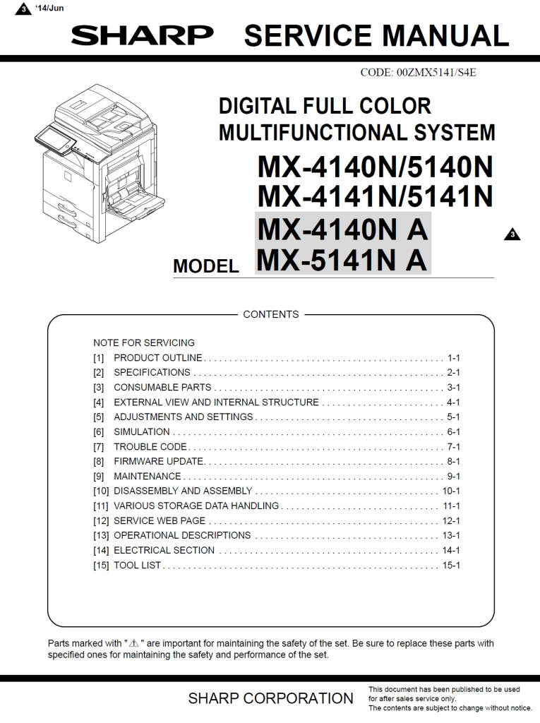 图片[1]-夏普 MX-4140N 5140N 4141N 5141N 4140NA 5140NA 彩色复印机英文维修手册