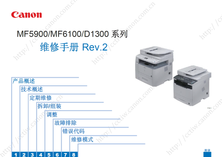 佳能 MF5900 MF6100 D1300系列 佳能 MF5950dw MF5930dn MF6140dn MF6160dw D1380 一体机中文维修手册-技术猿资源站