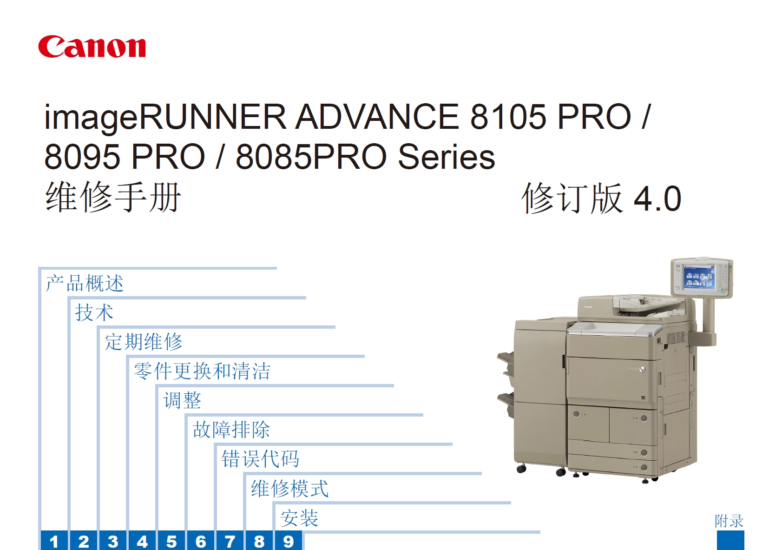 佳能 iR ADV 8105PRO 8085PRO 8095PRO 复印机中文维修手册