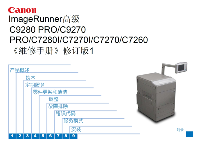 佳能 iR ADV C9280PRO C9270PRO C7280i C7270i C7270 C7260i C7260彩色复印机中英文维修手册