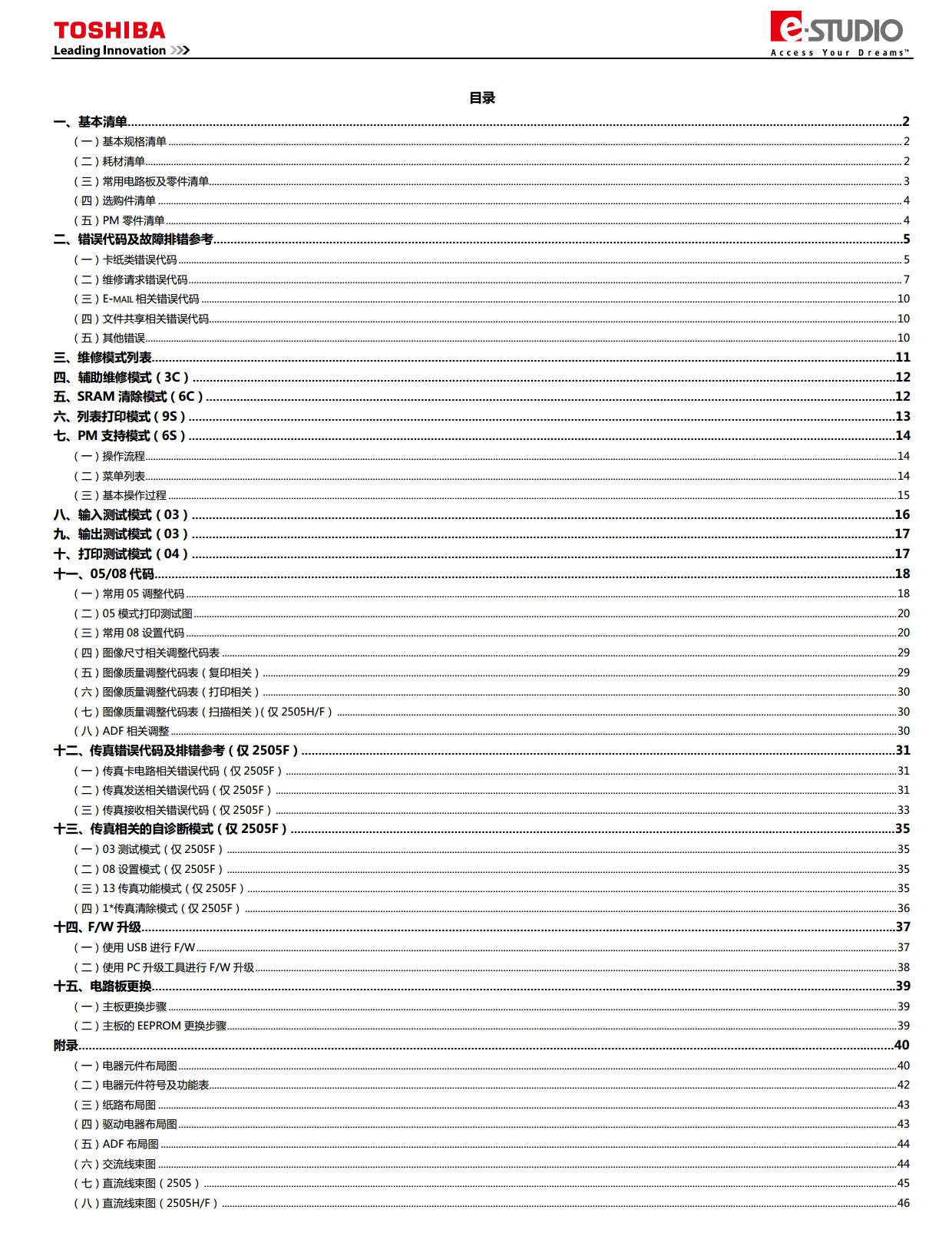 图片[2]-东芝 e-STUDIO 2505 2505H 2505F 复印机中文服务便携维修代码手册